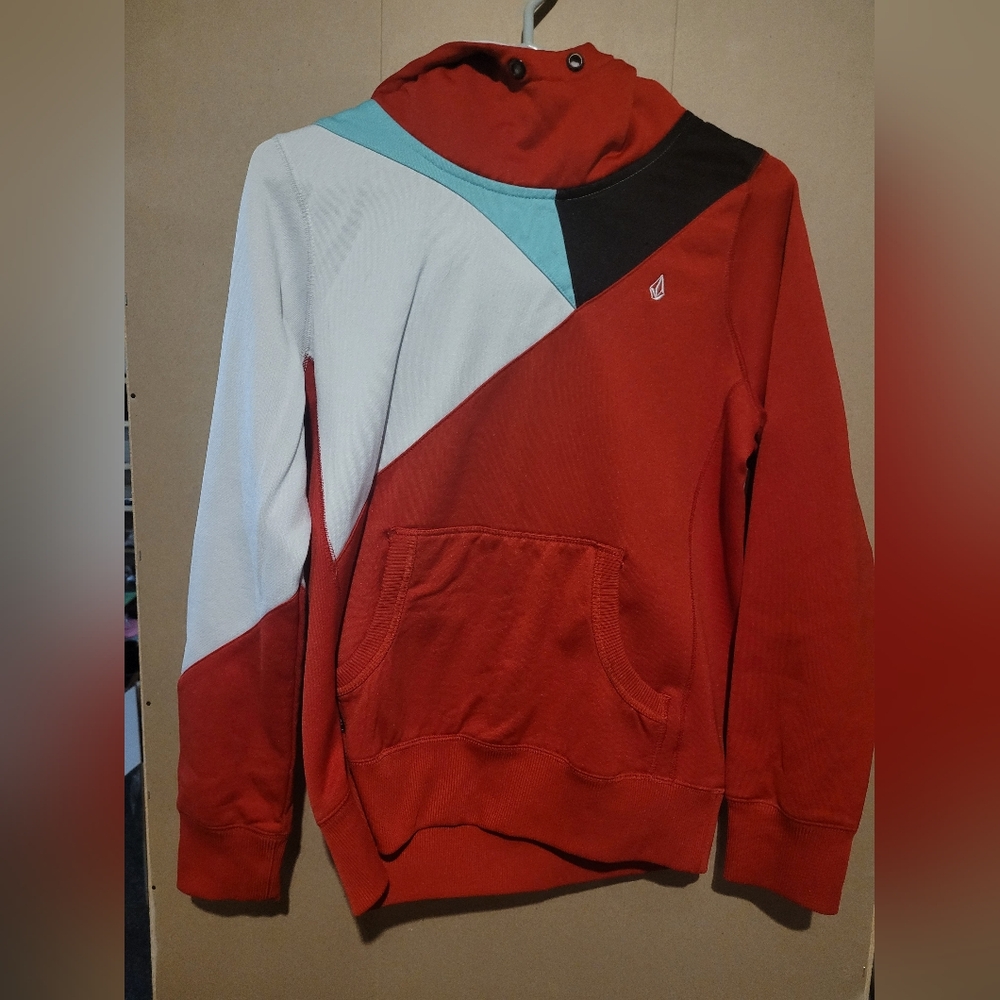 Volcom Red and Black Colorblock Hoodie